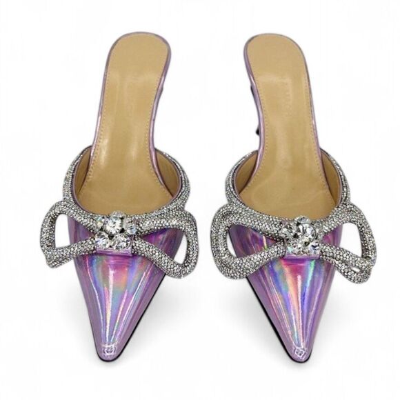 NWT MACH & MACH Pink Iridescent Crystal Embellished Bow Mules Size EU36 - Picture 4 of 12